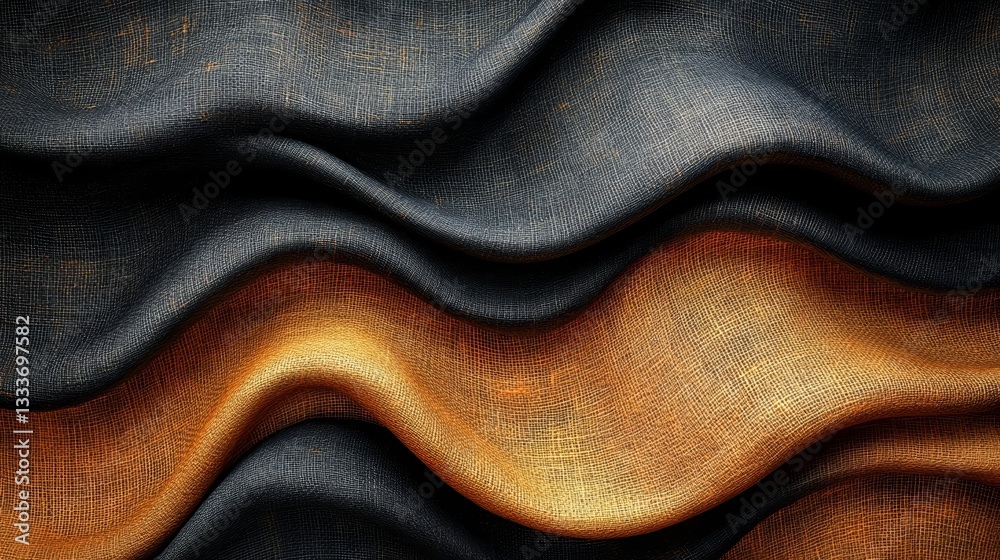 Fototapeta premium Luxurious Abstract Woven Fabric with Dark Grey and Golden Hues in Waves