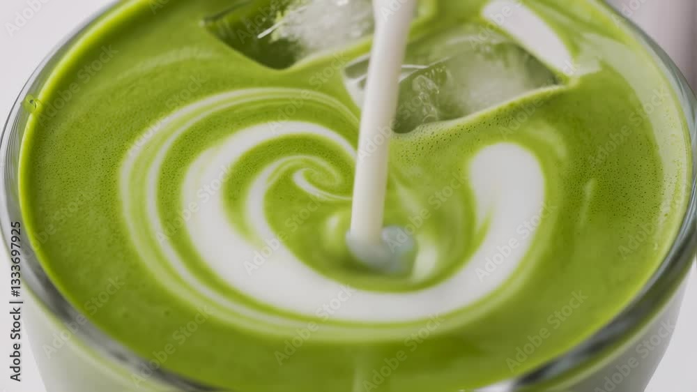 Iced Matcha Latte Slow Motion Shot