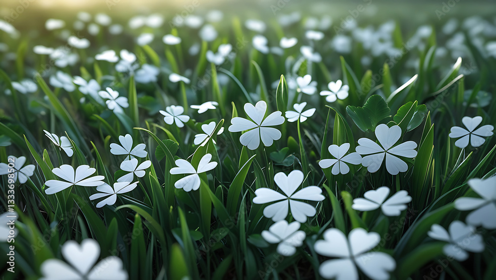 Fototapeta premium White Spring Flowers Blooming in the Grass
