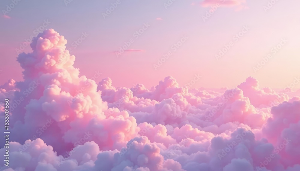 Fototapeta premium Soft pink sky with puffy and layered clouds drifting lazily, puffy, drifted