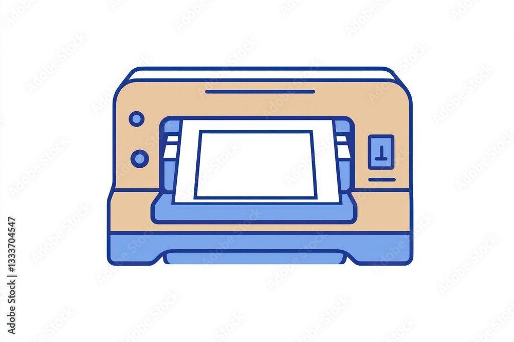 Fototapeta premium Office and home printing needs depicted in a minimalist 3D line icon of a printing machine, white backdrop.