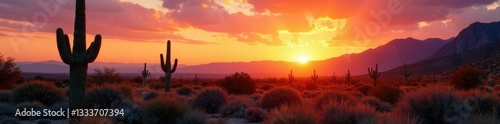 Desert preserve at sunset with saguaro and agave, scottsdale, nature, wild west