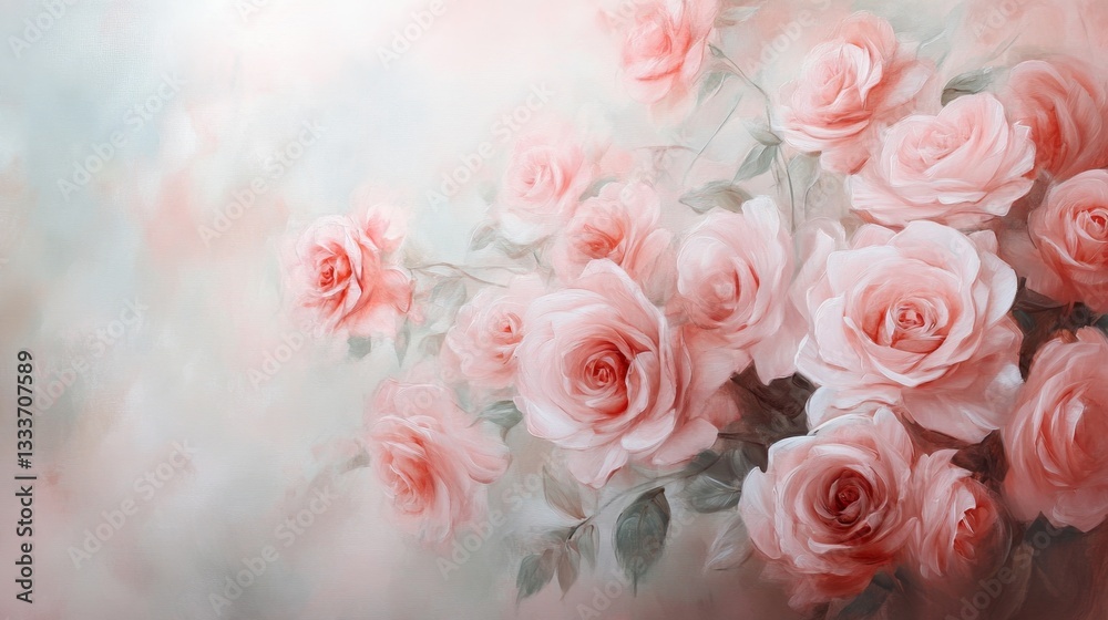 Romantic Painting of Delicate Soft Roses in Beautiful Hues