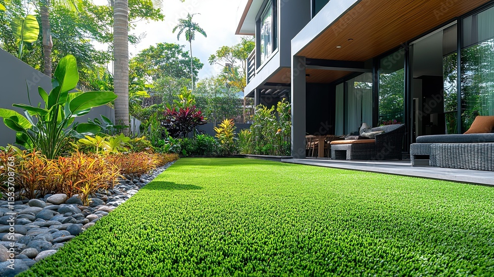 Obraz premium Beautiful residential house with a lush green lawn