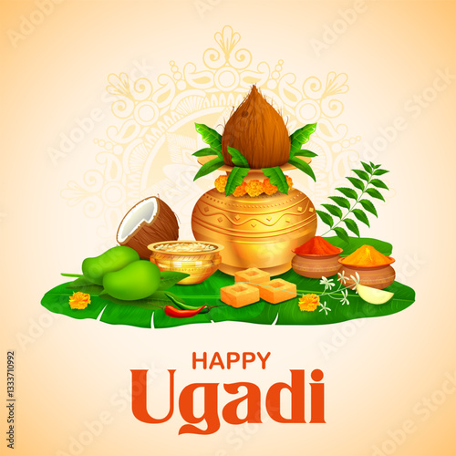 Ugadi traditional festival holiday background for the New Year s Day for the states of Andhra Pradesh, Telangana, and Karnataka in India