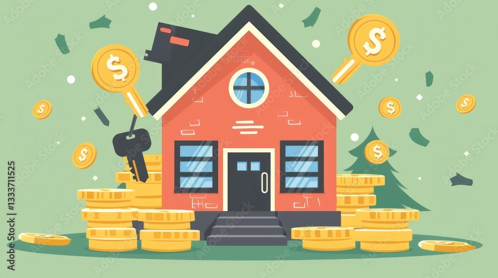 Fototapeta premium Vector icon representing mortgage loan with a house and keys.
