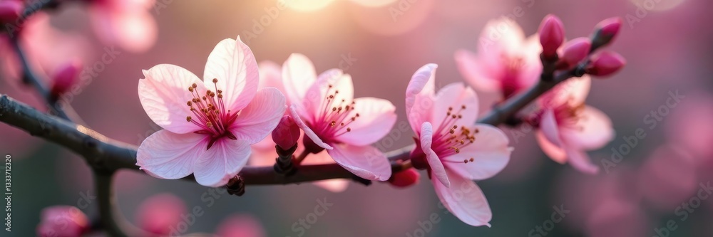 Soft pink petals unfurl on bare branches in springtime, blossom, blossoms Soft pink petals unfurl on bare branches in springtime, blossom, blossoms