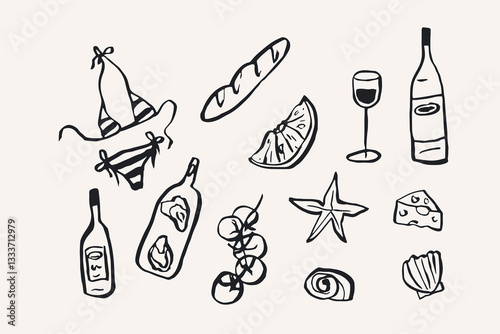 Hand drawn doodle summer vacation elements