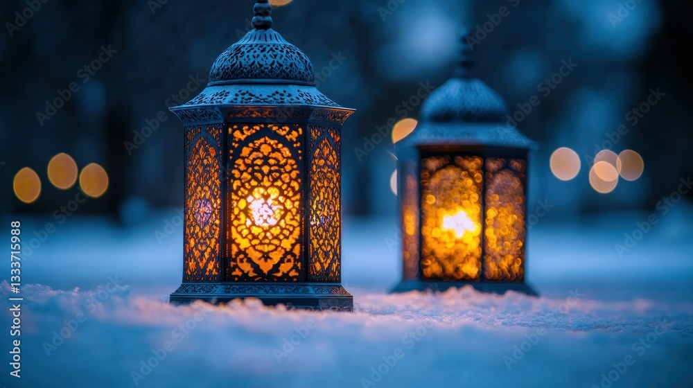 Obraz premium Winter lanterns in the snow