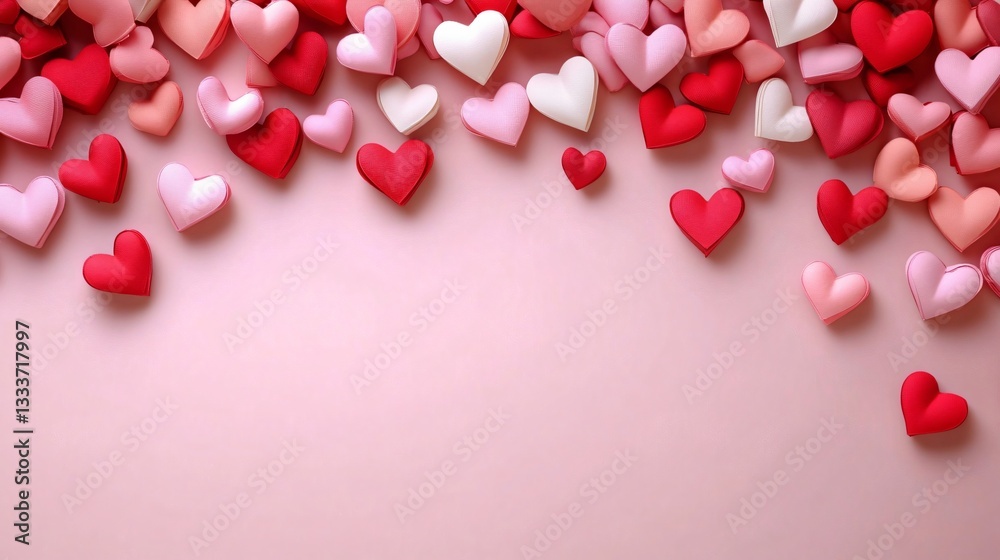A romantic 3D rendering of scattered heart candy decorations on a pale pink background, perfect for Valentine's Day, love-themed events, and creative designs. A romantic 3D rendering of scattered heart candy decorations on a pale pink background, perfect for Valentine's Day, love-themed events, and creative designs.