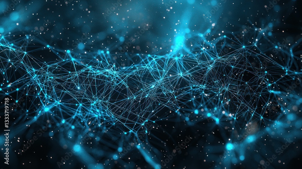 Obraz premium Abstract network of connected points with blue glowing lines