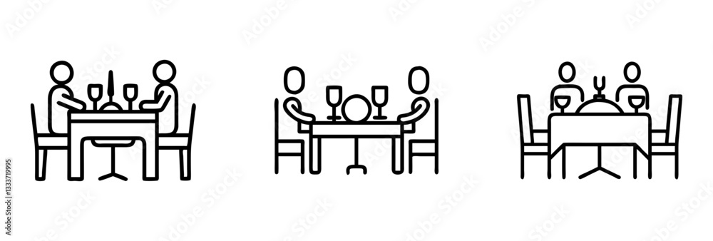 Fototapeta premium family dinner table setting icon, family dinner table setting line art - simple line art of family dinner table setting, perfect for family dinner table setting logos and icons