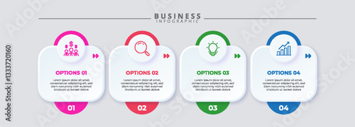 Minimalist timeline infographic template with four steps. Clean and simple design for business presentations, workflow charts, and strategic planning. Vector illustration.
