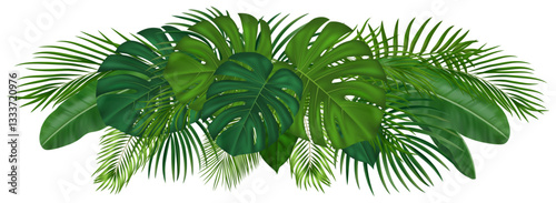 Lush tropical palm leaves composition for summer graphics, social media and eco friendly designs. Vector illustration.