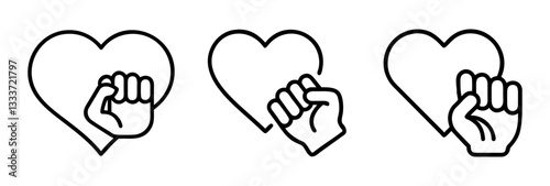 heart and fist combo icon, heart and fist combo line art - simple line art of heart and fist combo, perfect for heart and fist combo logos and icons