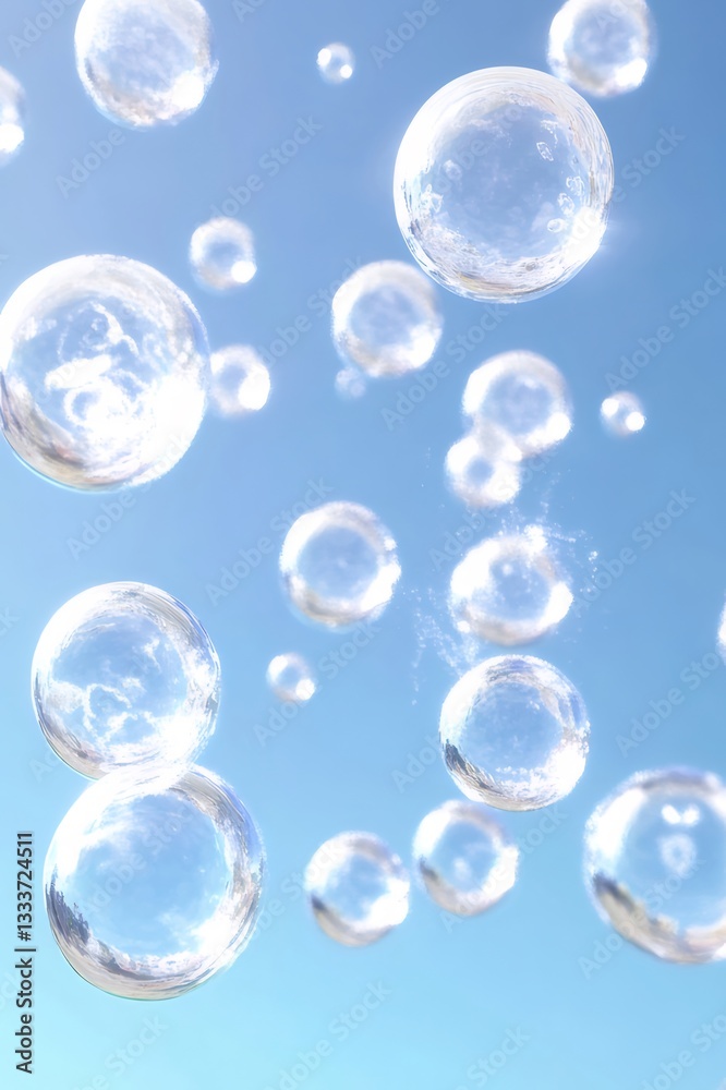 Floating Transparent Bubbles Against a Blue Sky Floating Transparent Bubbles Against a Blue Sky