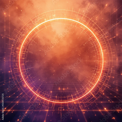 digital background with glowing circular grid and orange to purple gradient, soft, blurry,