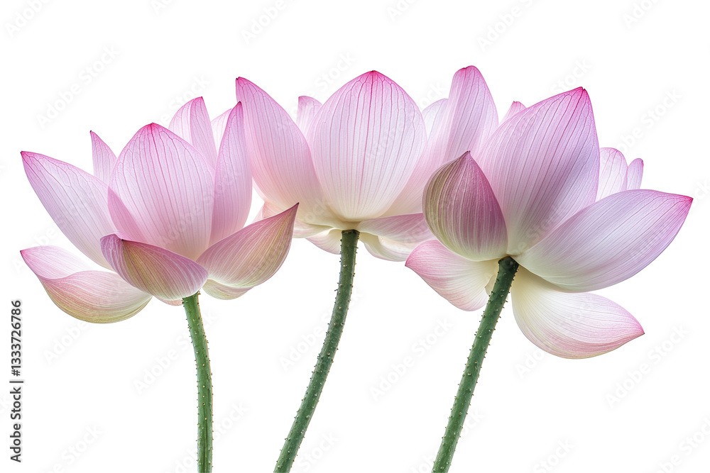 Isolated Stunning Low-Angle View of Three Lotus Flowers Isolated Stunning Low-Angle View of Three Lotus Flowers