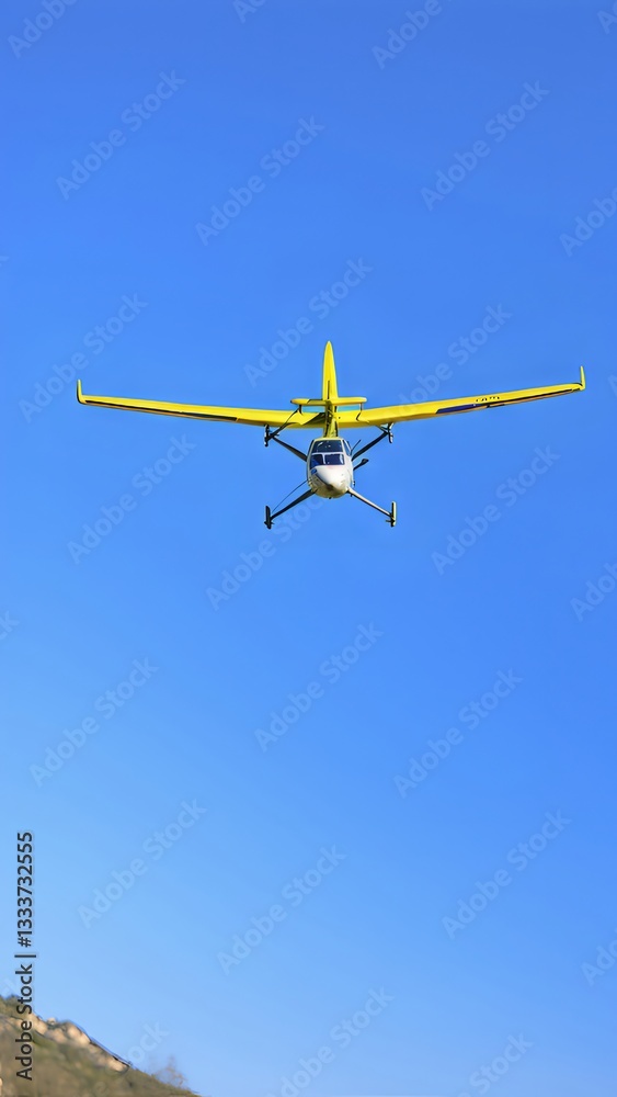 Yellow Airplane in Flight Against a Blue Sky Yellow Airplane in Flight Against a Blue Sky