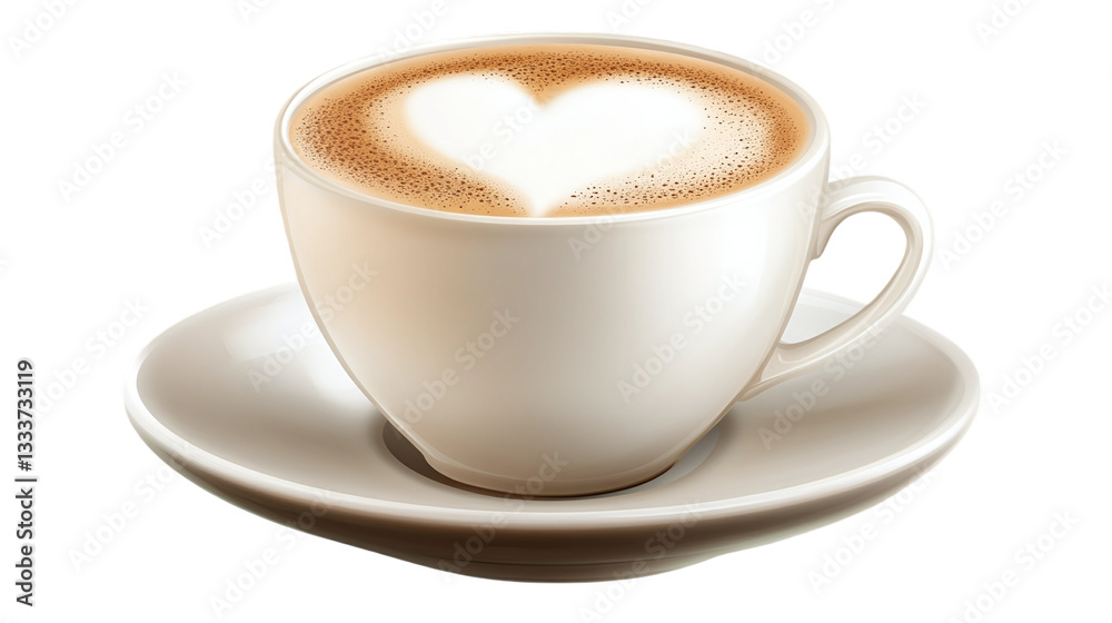 Hot cappuccino coffee cup with a heart-shaped froth, isolated on transparent background Hot cappuccino coffee cup with a heart-shaped froth, isolated on transparent background