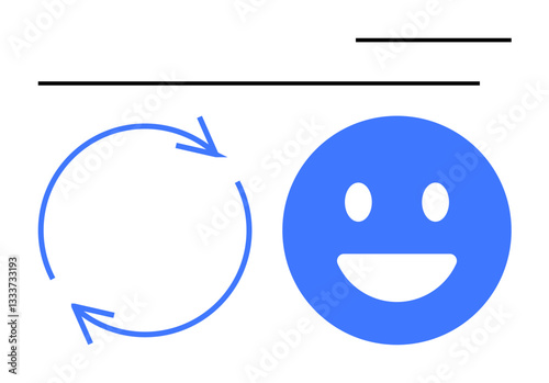 Circular arrows representing cycle next to a smiling face, illustrating positivity, feedback, renewal, balance, and satisfaction. Ideal for innovation, customer satisfaction, teamwork motivation