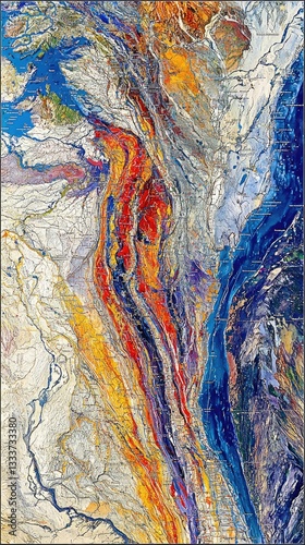 Abstract geological formations, vibrant colors, earth's texture, for education