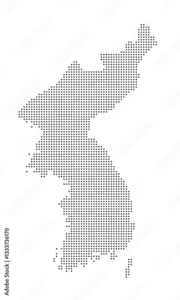 Vector dotted map of Korean Peninsula isolated on white background, easy to edit.