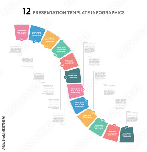 Modern 12 infographic design featuring clean, minimalistic aesthetics. Each box represents a distinct step or concept, connected seamlessly in a visually engaging layout. Ideal for business 