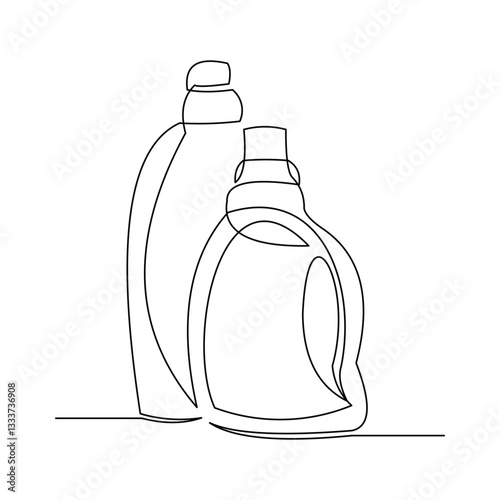 Continuous single line of laundry liquid soap detergent bottle for clothes washer sketch drawing editable stroke vector illustration