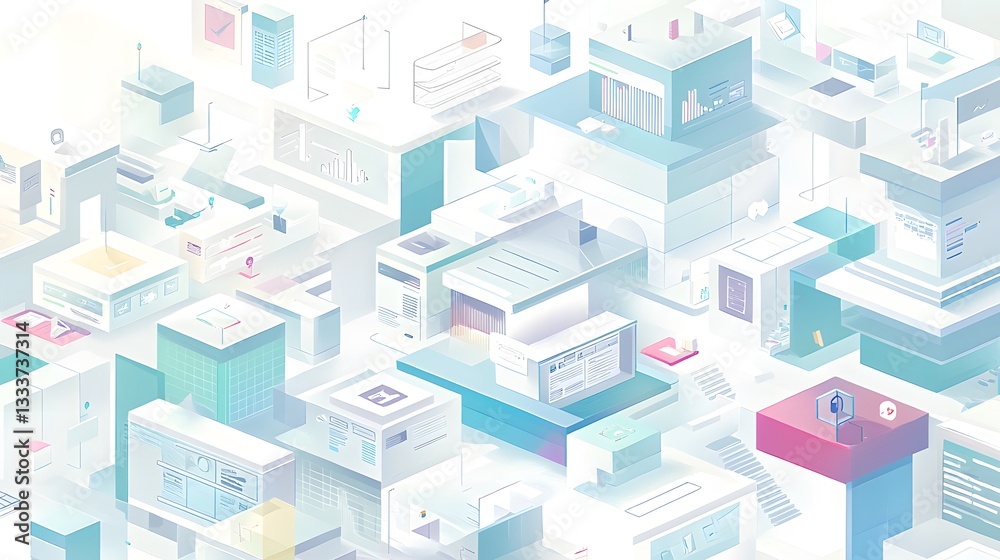 Abstract Isometric Cityscape Digital Data Technology and Network Infrastructure Abstract Isometric Cityscape Digital Data Technology and Network Infrastructure