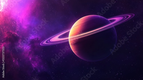 Majestic Ringed Planet in a Vibrant Nebula Cosmic Wonder