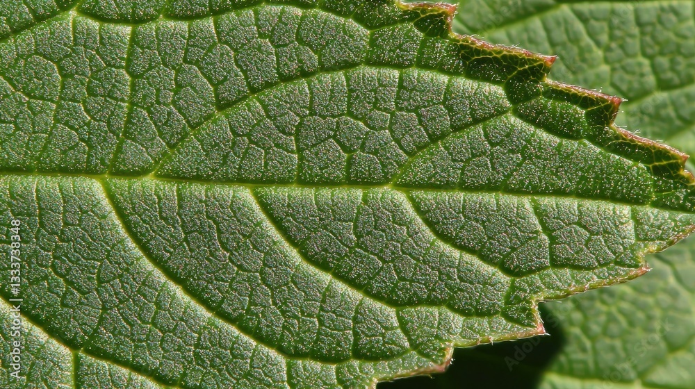 Close up of a green leaf with texture showing veins, for botany research or plant backgrounds Close up of a green leaf with texture showing veins, for botany research or plant backgrounds