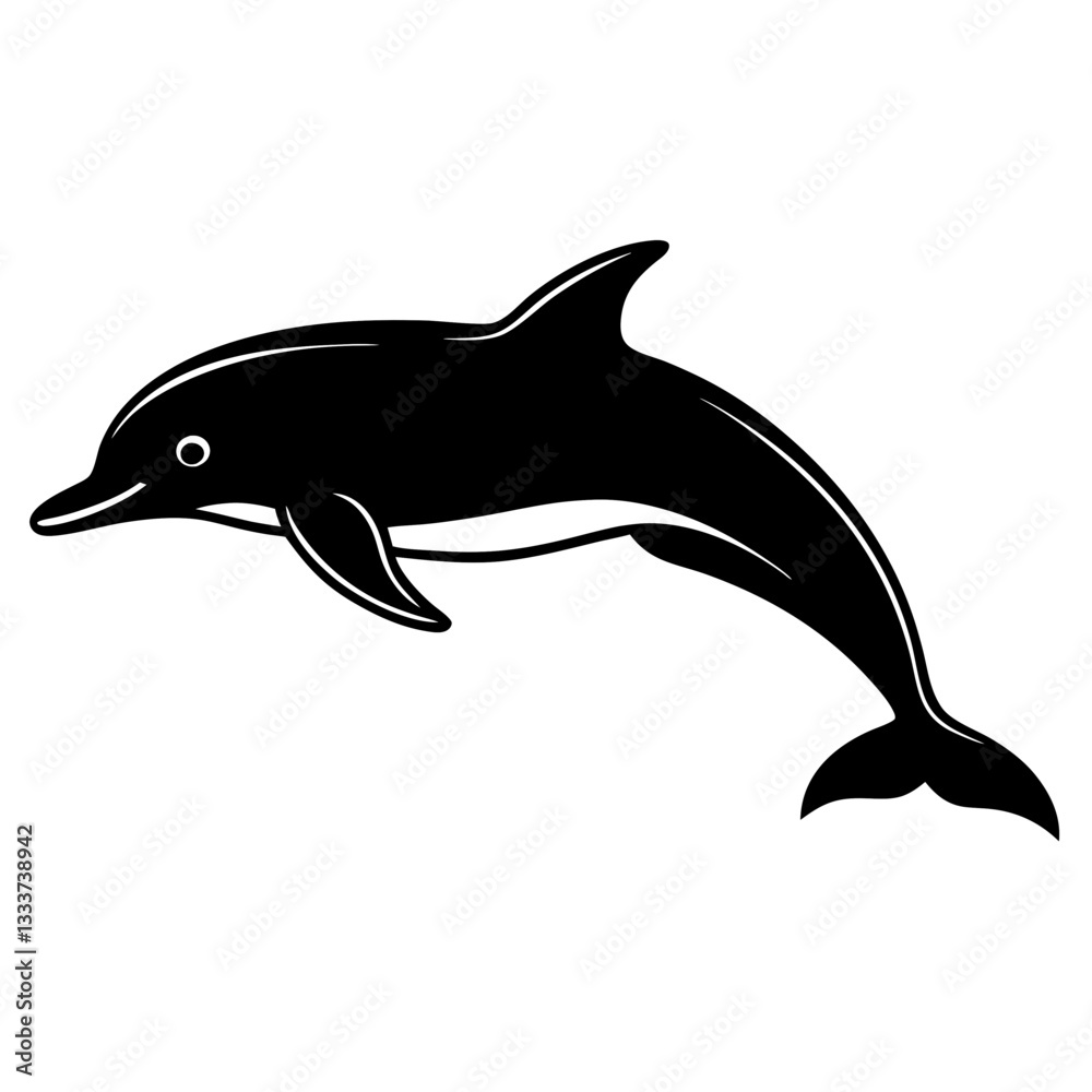 Fototapeta premium a smooth and playful black silhouette of a dolphin leaping out of the water, 