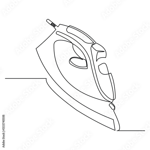 Continuous single line of electric iron clothes home appliance sketch drawing editable stroke vector illustration