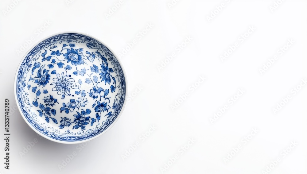 Empty Round Porcelain Bowl with Blue Floral Design Empty Round Porcelain Bowl with Blue Floral Design