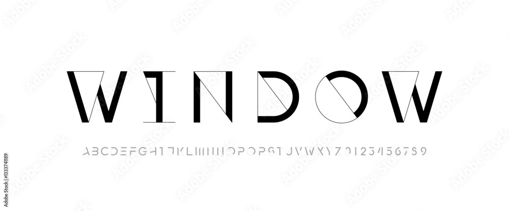 Fototapeta premium Font alphabet, thin letters from A to Z and numbers from 0 to 9, vector illustration 10EPS