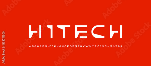 Font digital cyber alphabet, cyberpunk white letters A, B, C, D, E, F, G, H, I, J, K, L, M, N, O, P, Q, R, S, T, U, V, W, X, Y, Z and futuristic numerals 0, 1, 2, 3, 4, 5, 6, 7, 8, 9