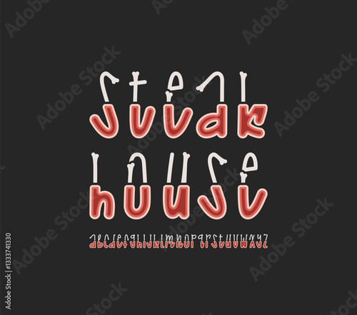 Creepy alphabet, font in the horror style, cartoon letters made in bones, vector illustration 10EPS