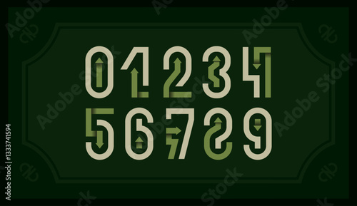 Numbers folded from paper ribbon, numerals 0 to 9 made in retro style