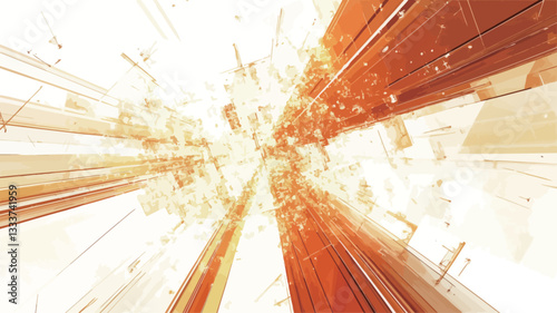 The image is an abstract representation of an energy burst or explosion. It features a central point from which radiating lines of bright orange and yellow emanate outwards, creating a sense of