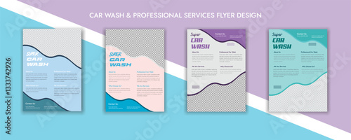 Vector layout design with car for car wash service. Adapt to poster, flyer or banner. A4 size.