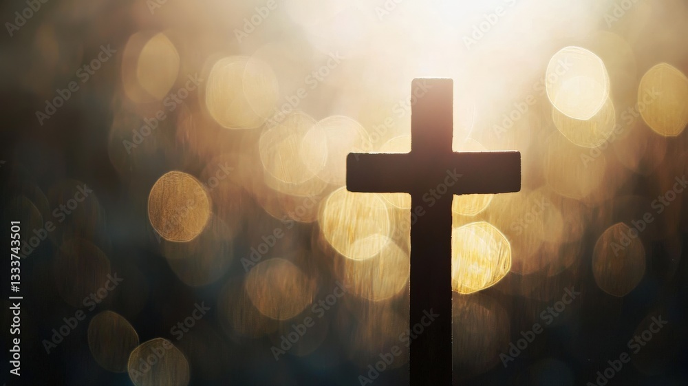 A calm, serene background with soft light bokeh and a glowing cross at the center, perfect for religious Easter event websites, church banners, or spiritual announcements. A calm, serene background with soft light bokeh and a glowing cross at the center, perfect for religious Easter event websites, church banners, or spiritual announcements.