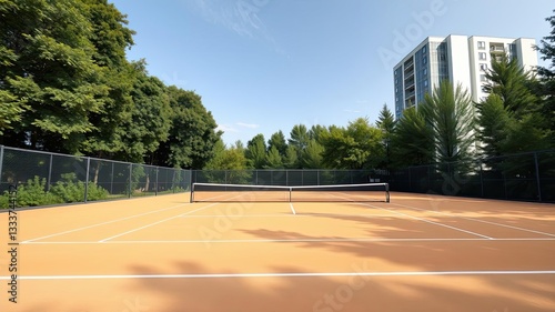 Wallpaper Mural Outdoor Tennis Court Sunny Day Trees Residential Building Torontodigital.ca