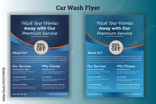 Vector layout design with car for car wash service. Adapt to poster, flyer or banner. A4 size.