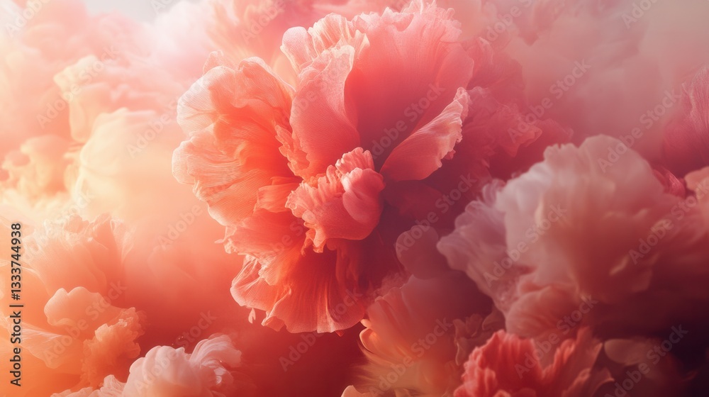 Soft Pink and Coral Floral Background with Dreamy Petals and Light