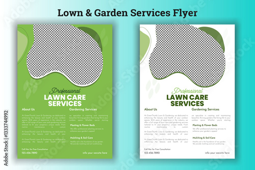 Lawn and gardening service flyer design template. Tree and gardening service poster leaflet design. lawnmower flyer template