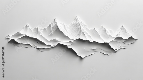 Sculptural Paper Mountain Range: A White Embossed Landscape Artwork