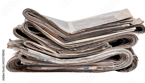 pile of old newspapers isolated on transparent background.
