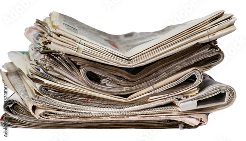 pile of old newspapers isolated on transparent background