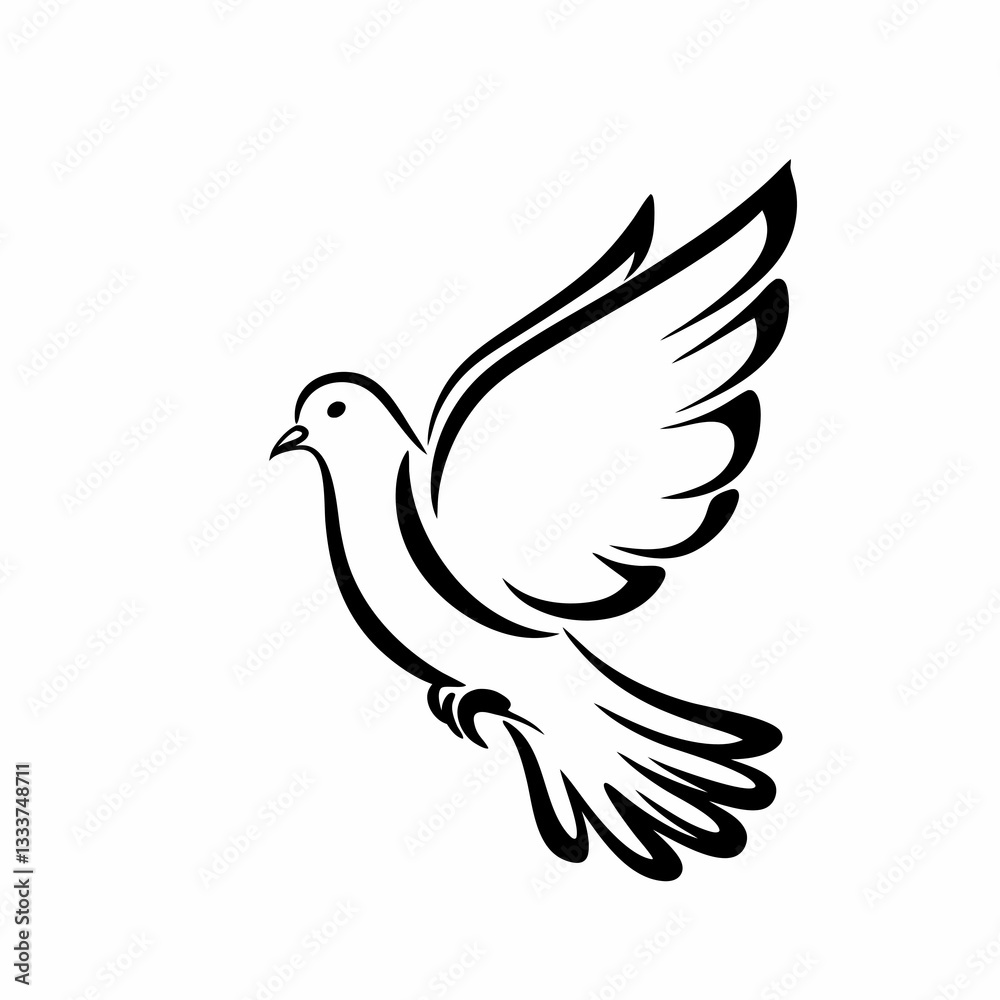 Obraz premium Illustration of a dove flying on white background, minimalistic design, copy space